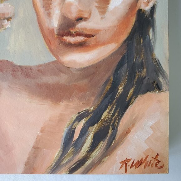 “Intimacy“ Original oil painting on Cradled Wood Panel 10"w x 8"h x 1.5"d - Picture 7 of 13